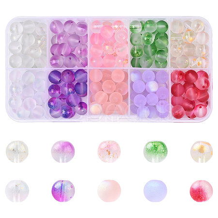 250Pcs 10 Colors Frosted Spray Painted Glass Beads GLAA-YW0005-42-1