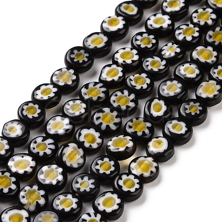 Flat Round Handmade Millefiori Glass Beads LK-R004-55-A-1
