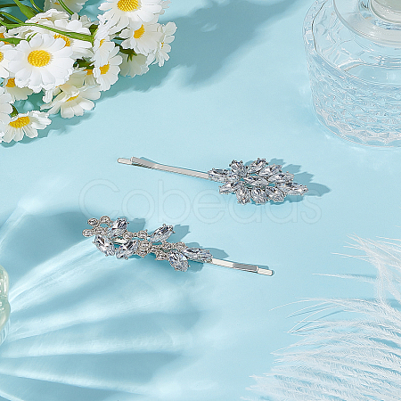 2Pcs 2 Styles Leaf Alloy Rhinestone Hair Bobby Pins OHAR-LP0001-24-1