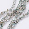 Electroplate Glass Beads Strands, Half Plated, Faceted, Triangle, Green Plated, 4.5x5x6mm, Hole: 1mm, about 100pcs/strand, 13.7 inch(35cm)