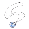 Steel Blue Glass Flat Round & Alloy Pendant Necklace NJEW-JN04453-02-2