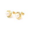 Round Brass Micro Pave Clear Cubic Zirconia Stud Earrings EJEW-C154-09G-4