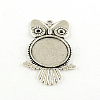 Owl Tibetan Style Alloy Big Pendant Rhinestone & Cabochon Settings TIBE-S297-07AS-LF-1