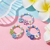 3Pcs 3 Color Glass Seed Beaded Stretch Rings Sets. Flower Stackable Rings RJEW-JR00617-2