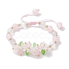 Flower Glass & Acrylic Braided Bead Adjustable Bracelets for Women BJEW-JB10446-05-1