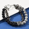 Natural Round Picasso Stone & Frosted Black Bead Bracelets BJEW-M081-01A-5