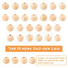 52 Pcs 26 Styles Unfinished Natural Wood European Beads WOOD-SC0001-32-2