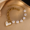 Heart 304 Stainless Steel & Plastic Imitation Pearl Pendant Necklaces & Charm Bracelets Sets FS-WGD716F-03-4