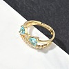 Adjustable Bowknot Shape Brass & Light Blue Cubic Zirconia Finger Rings CU-CBA7E55-07G-3