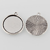 Tibetan Style Antique Silver Alloy Flat Round Pendant Cabochon Settings X-TIBEP-M022-44AS-2