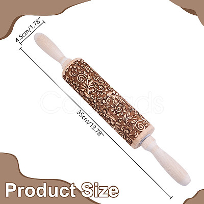 Flower Print Wood Rolling Pin AJEW-WH0314-689C-1