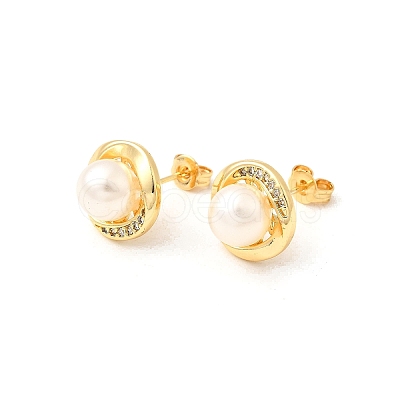 Round Brass Micro Pave Clear Cubic Zirconia Stud Earrings EJEW-C154-09G-1