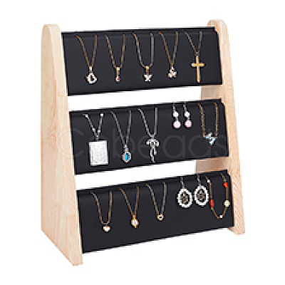 3-Tier Bamboo Necklace Organizer Display Stands with PU Leather Mat NDIS-WH0003-020A-1