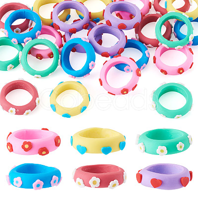 24Pcs 6 Colors Handmade Polymer Clay Finger Rings CLAY-TA0002-12-1