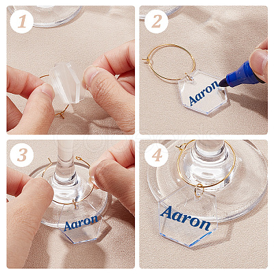 Transparent Acrylic Hexagon Wine Glass Charms AJEW-AB00113-1