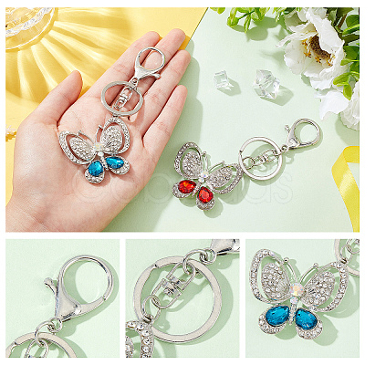 2Pcs 2 Colors Alloy Rhinestone Keychain KEYC-WR0001-06-1