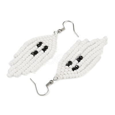 Halloween Theme Ghost Handmade Glass Seed Beaded Dangle Earrings EJEW-MZ00479-1