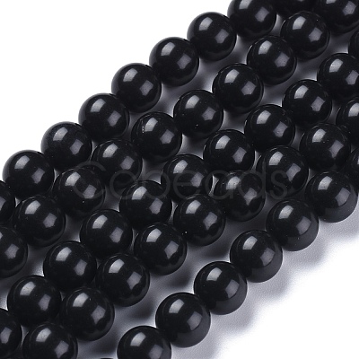 Natural Black Stone Beads Strands G-I288-A02-8mm-1