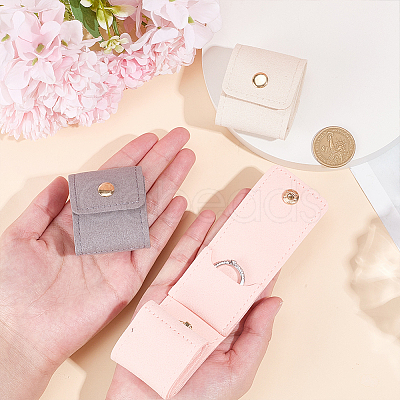 4Pcs 3 Colors 4-Pocket PU Leather Jewelry Rolls with Golden Tone Metal Snap Buttons ABAG-DR0001-18-1