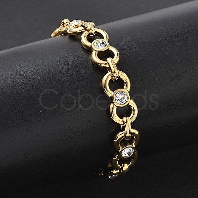 9.5MM 304 Stainless Steel Crystal Rhinestone Bowknot Link Chain Bracelets SA-CBA2696-22G-1