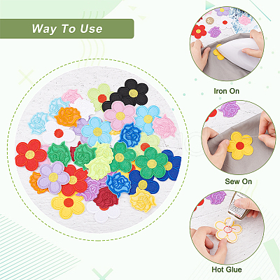 40Pcs 20 Styles Rose Shape & 5-Petal Flower Computerized Embroidery Cloth Iron on/Sew on Patches DIY-AR0003-12-1