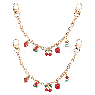 2Pcs Alloy FireBrick Enamel Fruit Charm Cable Chain Purse Decorative Chains HJEW-ME00012-1