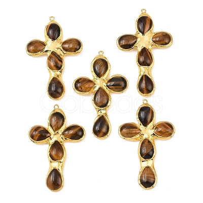 Natural Tiger Eye Big Pendants KK-H516-25G-1