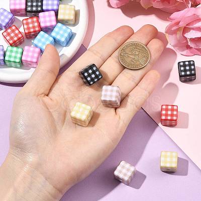 24Pcs 8 Colors Printed Opaque Acrylic Beads MACR-FS0002-47-1