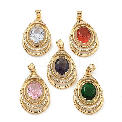 Brass Micro Pave Cubic Zirconia Pendants KK-P263-24KCG-1