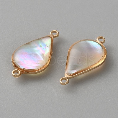 Brass Pave Natural White Shell Connector Charms KK-CJC0023-06C-G-1