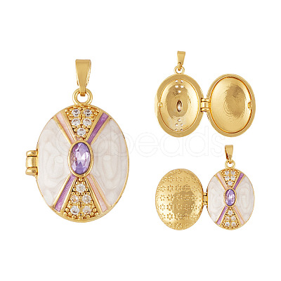 1Pc Brass Micro Pave Cubic Zirconia Locket Pendants KK-TADJ0001-07-1