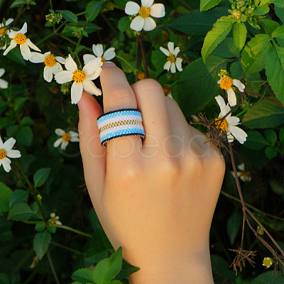 Adjustable Bohemian Style 304 Stainless Steel and Glass Seed Beads Cuff Rings FS-WG09053-16-1
