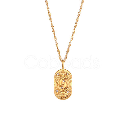316L Surgical Stainless Steel Micro Pave Clear Cubic Zirconia Oval with Embossed Constellation Pendant Necklaces for Women Men WG0B2D7-08-1