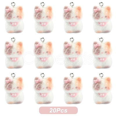 Cat Shape Flocky Opaque Resin Pendants RESI-YWC0002-04E-1