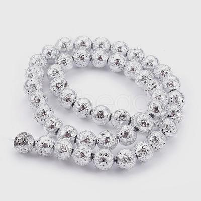 Electroplated Natural Lava Rock Bead Strands G-E511-01G-8mm-1