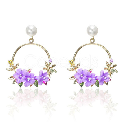 Ring with Flower Alloy & Rhinestone & Polymer Clay Stud Dangle Earrings FS-WGDD86E-03-1