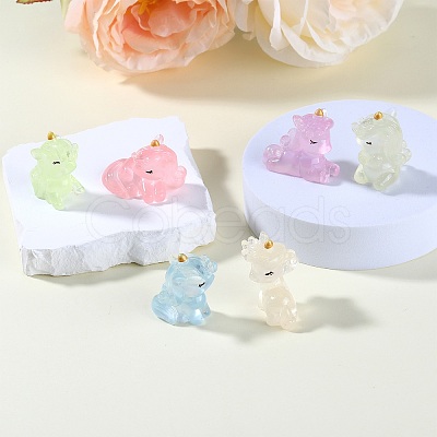 24pcs 6 Styles Luminous Resin 3D Unicorn Figurines DJEW-SZ0001-15-1