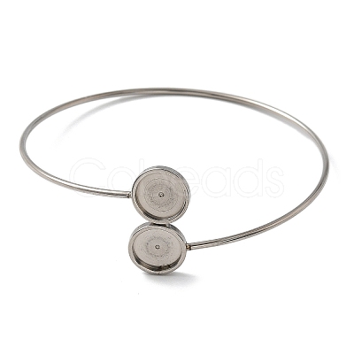 304 Stainless Steel Cuff Blank Bangle Bases with Round Tray STAS-Z088-03B-P-1