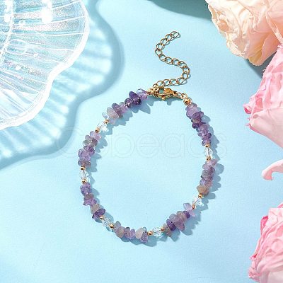 Natural Amethyst Chip Beaded Bracelets for Women BJEW-JB11742-03-1