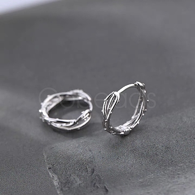 Anti-Tarnish Twisted Rhodium Plated 925 Sterling Silver Small Huggie Hoop Earrings EJEW-I260-37P-1