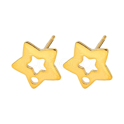 Star Shape 201 Stainless Steel Stud Earrings Findings STAS-Q251-07G-1