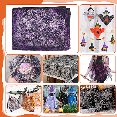 Halloween Spider & Spider Web Polyester Gauze Fabric AJEW-WH0314-677D-1