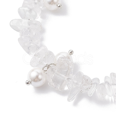 3Pcs Natural Mixed Gemstone Chip & Glass Shell Round Beaded Bracelets BJEW-JB12303-1