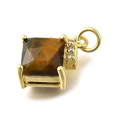 Natural Tiger Eye Faceted Rhombus Pendants KK-U072-07G-1