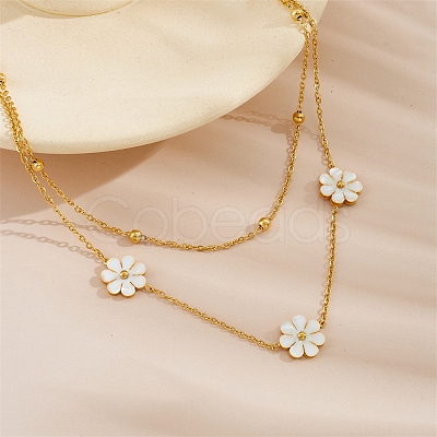 Daisy Flower 304 Stainless Steel Chain Necklaces FS-WGEC3D7-08-1