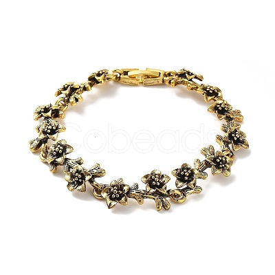 Vintage Alloy Flower Link Chain Bracelet for Women BJEW-A140-02AG-1