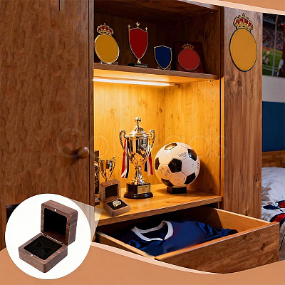 Walnut Wooden Championship Ring Packaging Magnetic Boxes CON-WH0086-245-1