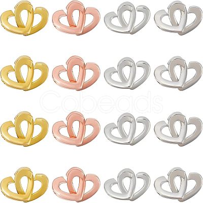 16 Sets 4 Colors Brass Two Loops Heart Interlocking Clasps for DIY Jewelry KK-FH0004-13-1