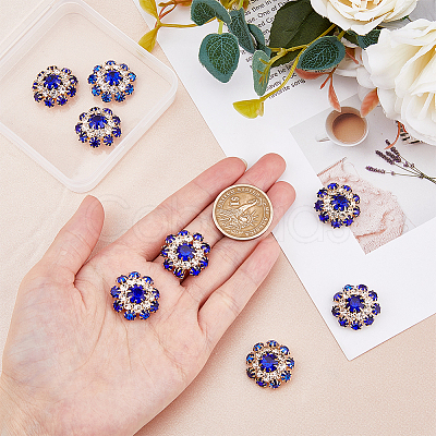 8Pcs 1-Hole Golden Tone Alloy Rhinestone Shank Buttons BUTT-DC0001-08-1
