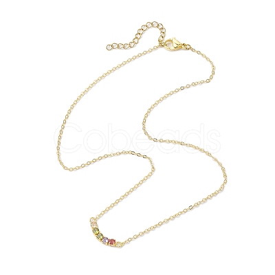 Rack Plating Brass Pave Colorful Cubic Zirconia Cube Link Necklaces NJEW-JN04999-1